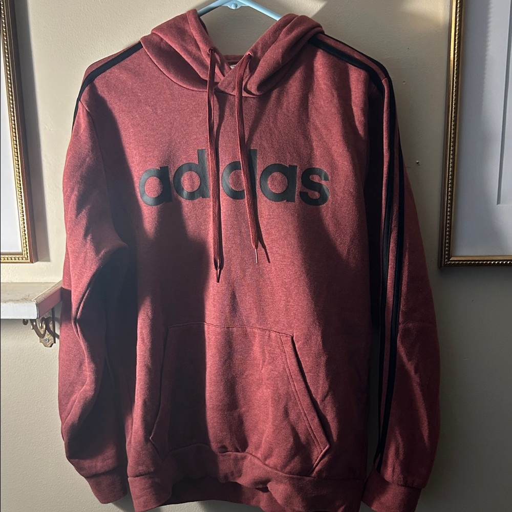 Adidas Men's Burgundy Hoodie with Black Accents